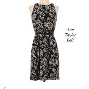 Loft Sleeveless Black & Cream Floral  Print Party Casual occasion Dress Size S